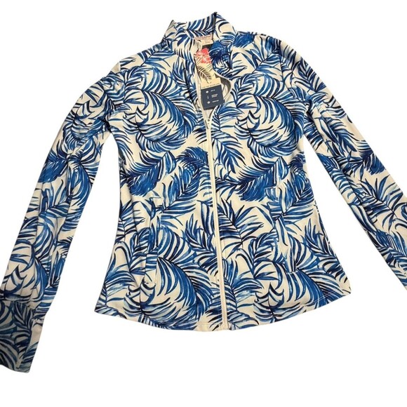 Tommy Bahama Golf Jacket Women's Small Blue Zip Up Long Sleeve Tropical Leaf - Picture 8 of 8